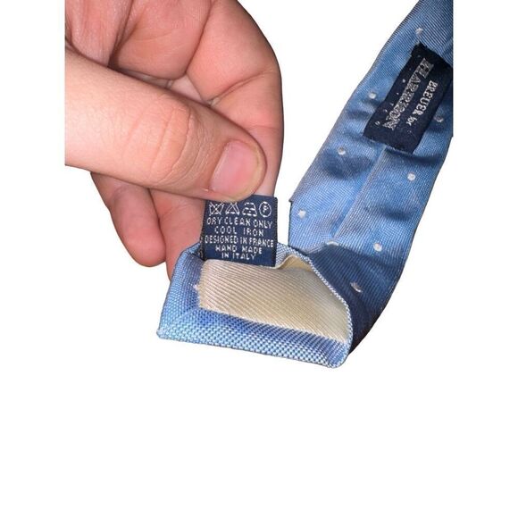 Breuer Blue & White Polkadot 100% Silk Handmade in Italy Neck Tie - Picture 7 of 7